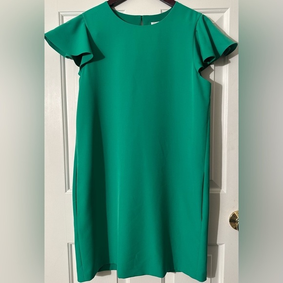 MILLY Women's 6 Solid Green Short Ruffle Sleeve Mini Shift Dress Pockets CLEAN2 - Picture 4 of 14